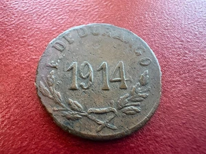 1914 Durango 5 Centavos KM#631 – Revolutionary Copper, Die Break Variety - Picture 1 of 9