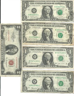OLD MONEY!-Circulated $1 & 2 DOLLAR BILLS  FREE Shipping! - Image 1 of 2