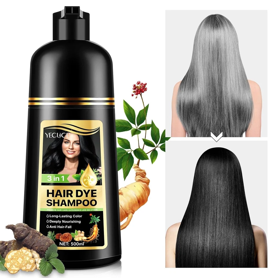 Black Hair Dye Shampoo 3 in 1 for Gray Hair, Semi-Permanent Hair Color Shampoo f - Image 1 of 4