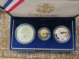 1993 US Mint Bill of Rights Coins~ Proof $5 Gold, $1 Silver, 50C Clad w/OGP-WOW! - Picture 1 of 21