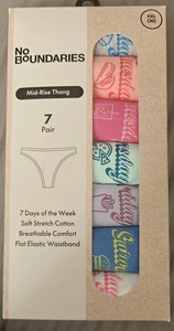 No Boundaries XXL Mid-Rise Thong Panties 7 Pair 7 Days Of The Week Pack - Picture 1 of 2