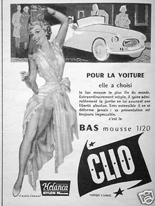 PUBLICITÉ 1956 CLIO DE HELANCA POUR LA VOITURE ELLE A CHOISI LE BAS MOUSSE - Picture 1 of 1