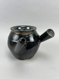 Vintage Japanese Kyusu Teapot – Black Stoneware Side Handle – Large 1940s Japan - Picture 1 of 10