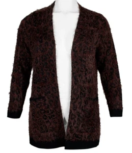Carre Noir Fuzzy Knit Cardigan Size 1X 2X 3X Black Brown Leopard Print NWT $109 - Picture 1 of 4