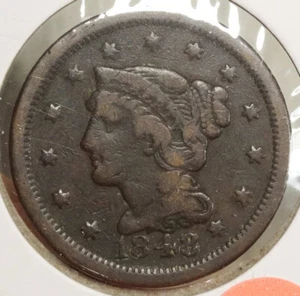 1848 Braided Hair Large Cent, Very Good, Early Type Coin   0707-04 - Picture 1 of 2