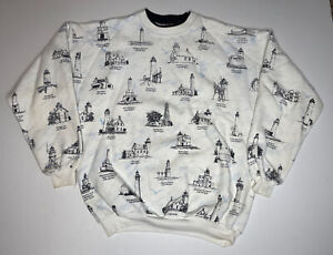 Vintage Art Unlimited Michigan Lighthouse Sweatshirt Size XL All Over Print