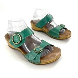 Dansko Manda Green Double Buckle Sandal Slide Womens Size 40/9.5-10 Clog Leather - Picture 1 of 7