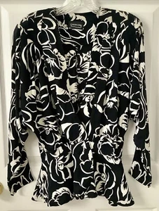 Carole Little St-Tropez W 2-Pc Skirt Suit Black/White Wraparound Size 6 Tall (?) - Picture 1 of 23