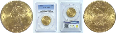 1898-S $10 Gold Coin PCGS MS-63 Cover