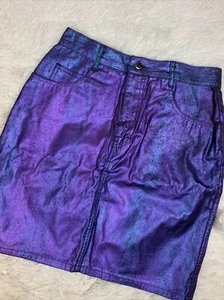 Vintage Palmer E Palmer Australia Teal Purple Holo Painted Skirt 80s 90s Sz 10 - Picture 1 of 8