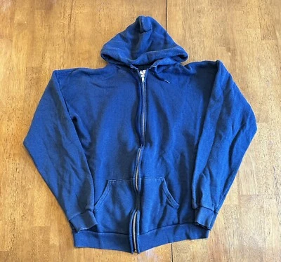 Sudadera con capucha Tultex vintage años 80 cremallera completa en blanco talla mediana azul marino Foto 1 de 4