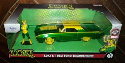 Jada Marvel 1963 Ford Thunderbird Car 1:24 Scale & LOKI Diecast Figure- #33357 - Image 1 of 4