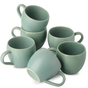 16oz Coffee Mugs Set of 6 Turquoise Stoneware Large Handle Microwave Safe - Picture 1 of 8