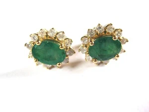 Earrings Gold 585 With Emeralds And Diamonds, 3.09 G - Picture 1 of 3