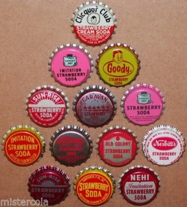 Vintage soda pop bottle caps STRAWBERRY FLAVORS Lot of 13 different unused - Picture 1 of 3