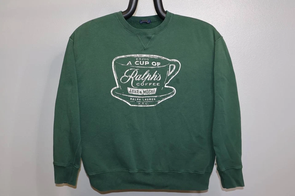 Sudadera Polo Ralph Lauren "Ralph's Coffee" Logo en Verde y Blanco Talla Mediana Foto 1 de 4