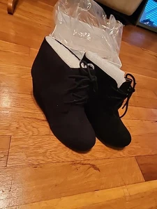 J. Adams Roxy Negro Gamuza Cuña Botines Informales Con Cordones Tacón Bajo Zapato Talla 5.5 - Imagen 1 de 5