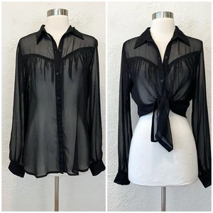 Black Sheer Top Fringe Western Boho Festival Roper Small S - Picture 1 of 20