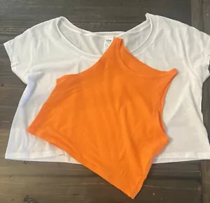 Balera Dance Cropped tank and Oversized Tee, White/Orange, Size Adult Small - Picture 1 of 11