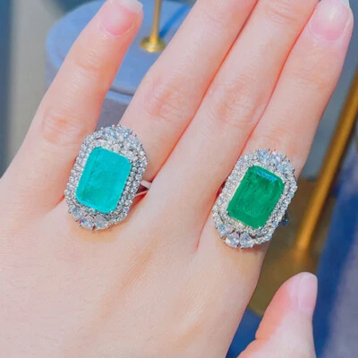 Nuevos anillos de plata con piedras preciosas de turmalina azul neón joyería navideña europea para mujer Foto 1 de 4