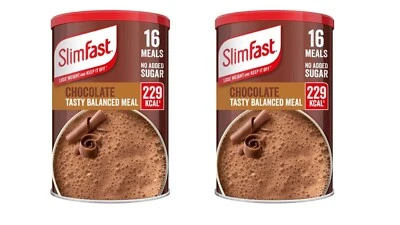 SlimFast Chocolate Flavour Shake Powder Balanced Meal Replacement 2 x 600g Tubs - Image 1 of 4