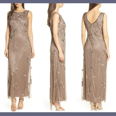 Nuevo con etiquetas Vestido Largo Pisarro Nights Rosa Bordado en Moca [Talla 14] #F612 Foto 1 de 4