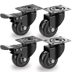 4 x Heavy Duty 50mm Rubber Swivel Castor Wheels Trolley Furniture Caster Brake - Picture 1 of 17