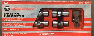 7pc NAPA EVERCRAFT PROFESSIONAL FLEXIBLE UNIVERSAL FLEX SOCKET SET SAE 775-1488 - Image 1 of 2