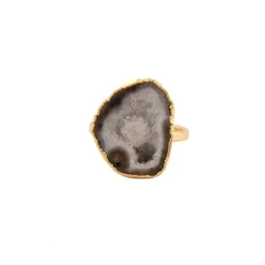 Genuine Geode Druzy 24k Gold galvanizado Single Stone Adjustable Ring Jewelry - Imagen 1 de 3