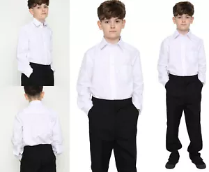 Plus Fit Langarm Jungen weiß Schuluniform Polycotton Hemd Größen 3 bis 18 - Bild 1 von 5