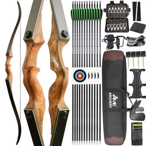 60" Archery Recurve Bow 20-60lbs Takedown Hunting Bow Target Black Hunter RH LH - Picture 1 of 30