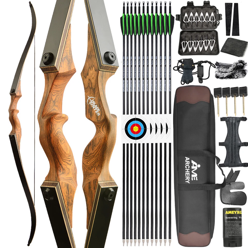 60" Archery Recurve Bow 20-60lbs Takedown Hunting Bow Target Black Hunter RH LH - Image 1 of 4