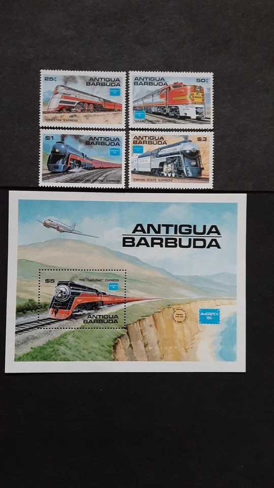 Antigua & Barbuda Sc#934   #938 Trains, Locomotives combined CV $16.00 - Image 1 of 1