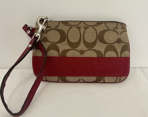 Polso da donna COACH piccolo firmato marrone jacquard e finiture rosse