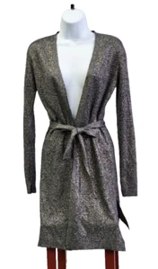 White House Black Market Strickjacke lang offen Strickjacke Pullover mit Bindeband schwarz\silber - Bild 1 von 5