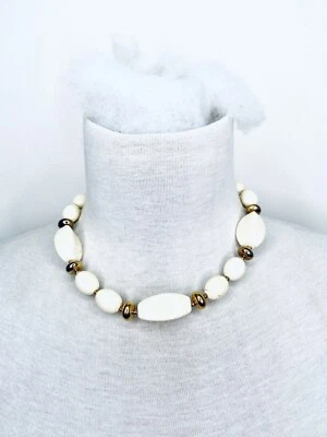 "Collar de colección tono dorado con cuentas lucita beige piedra moda hilo llamativo 18""" Foto 1 de 4