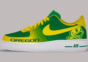 BIG 10 Oregon Ducks Custom Painted Nike Air Force 1 w/ Custom Laces - Picture 1 of 7