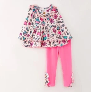 NEW Boutique Christmas Pink Tunic & Ruffle Leggings Girls Outfit - Picture 1 of 8