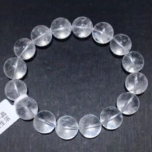 Pulsera de cuentas redondas con gemas de cristal fantasma blanco de cuarzo natural de 13,5 mm - Imagen 1 de 8