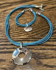 Nine West Turquoise Blue Necklace & Bracelet Silver Tone Metal Circle Pendant
