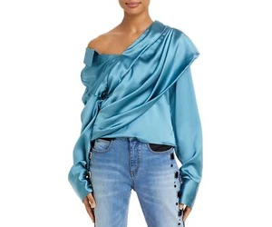 Hellessy Halsey 289213 Women's Asymmetric Silk Top size 4 color Celadon - Picture 1 of 2