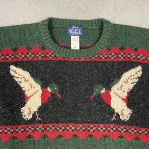 Vintage Woolrich Sweater Mens Large Green 100% Wool Mallards Ducks Scandinavian - Picture 1 of 10