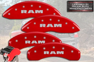 Juego de 4 cubiertas de pinza de disco de freno MGP 2022-2025 "Ram" 1500 delanteras + traseras rojas Foto 1 de 4
