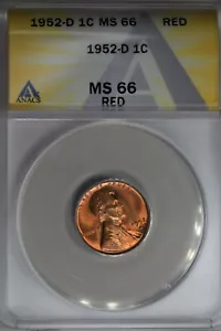 1952-D .01 ANACS MS 66 RED Lincoln Head Cent, Lincoln One Cent - Picture 1 of 2