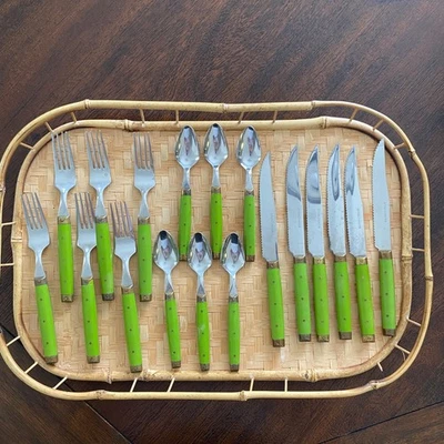 Posate vintage Styson MCM verde acciaio inox 18 pezzi Giappone - Immagine 1 di 4