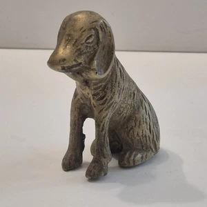 Vintage Brass Metal Dog Sitting Figurine Statuette Desk Paperweight Miniature - Picture 1 of 10