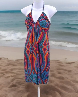 Vestido Halter Vintage Y2K T Bags Los Angeles L Beachy Deco Retro Estampado Años 70 Jersey Foto 1 de 4