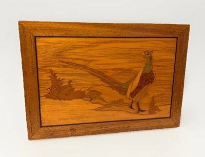 VTG Wood Inlay Wall Art Pheasant Scene Wildlife Handcrafted Maine USA Estate - Image 1 of 4