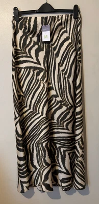 Primark Zebra Print Skirt Satin Long Size Medium 12/14 Uk BNWT Beige Brown - Image 1 of 4