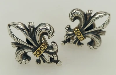 Lagos Caviar Sterling Silver 18K & 14K Gold Pierced Fleur de Lis Earrings - Image 1 of 4